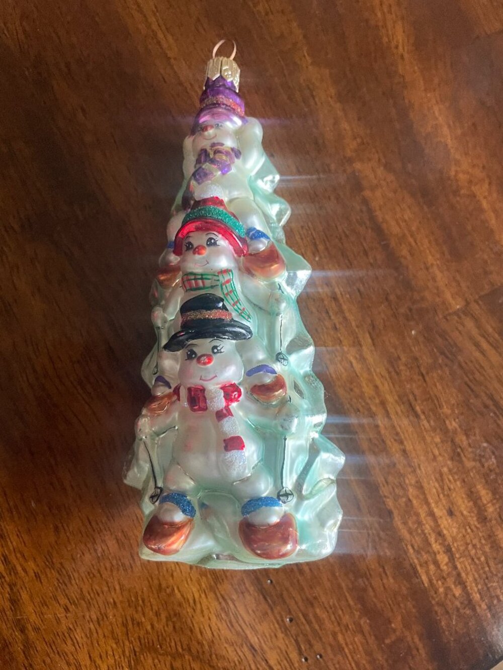 CHRISTOPHER RADKO 5.5" SNOWMAN POLE STACKED SKIING SNOWMAN CHRISTMAS ORNAMENT